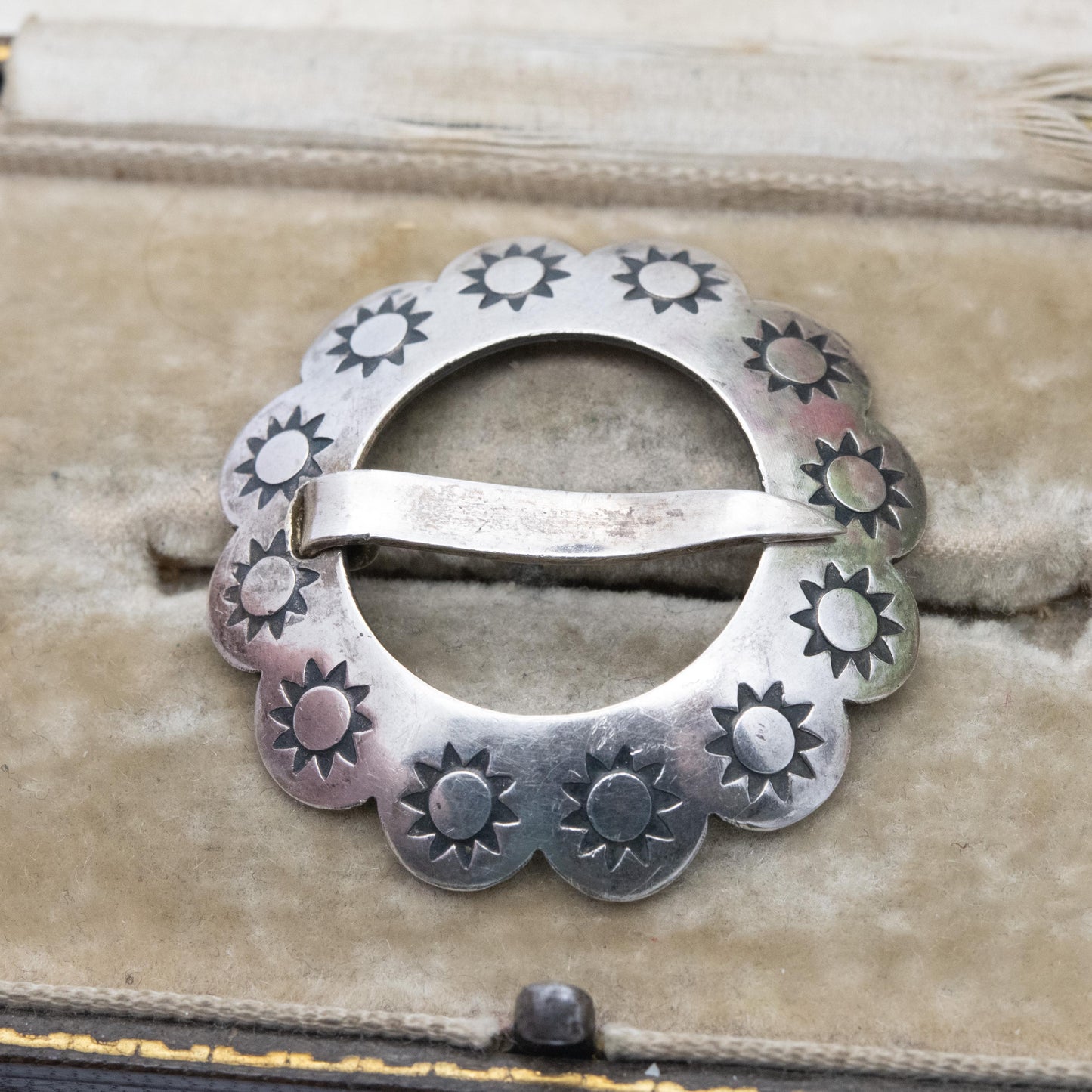 Vintage Silver South Western Belt Buckle with Sun Design - Navajo Jewellery Gift for Her