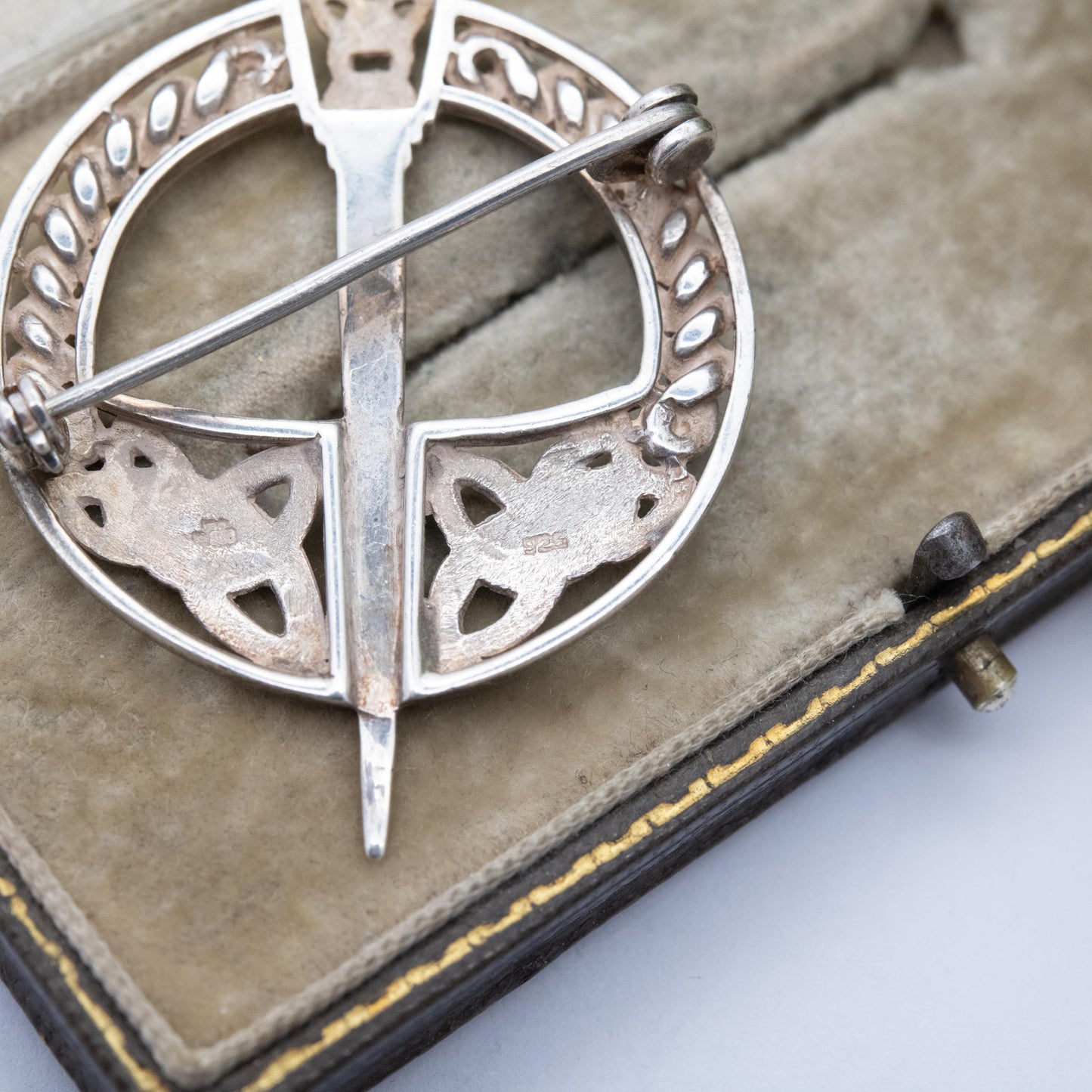 Vintage Sterling Silver Celtic Penannular Brooch - Knotted Triquetra and Rope Twist Design
