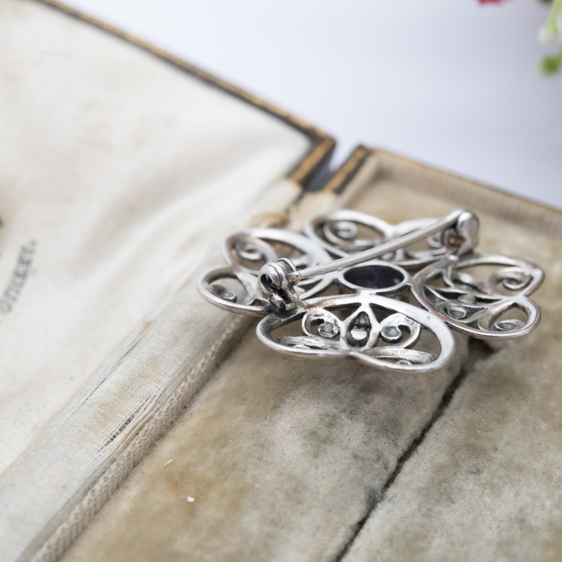 Vintage Sterling Silver Amethyst Floral Brooch - Openwork Flower Jewellery | Gift for Her