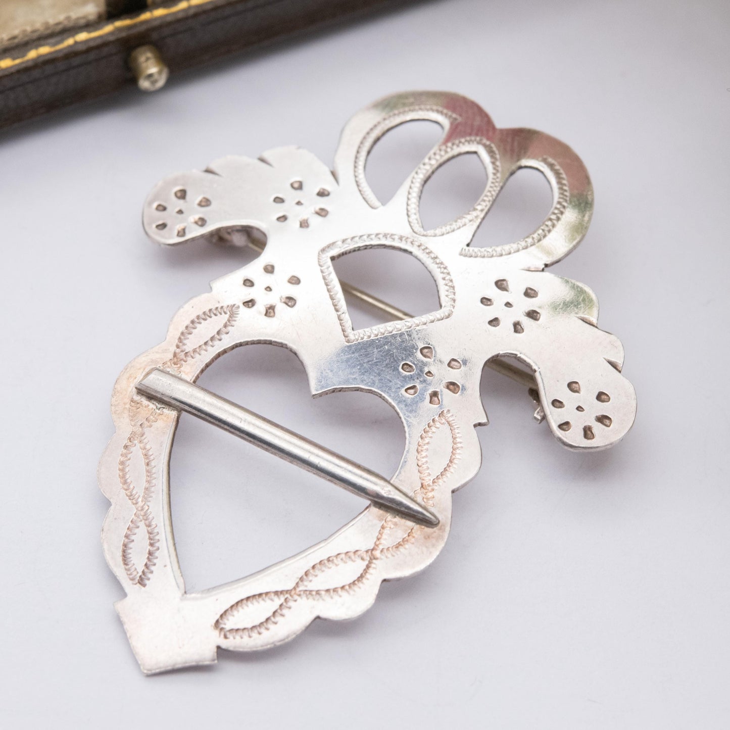 Vintage Sterling Silver Swedish Traditional Dress Belt Buckle - Love Heart Accessory