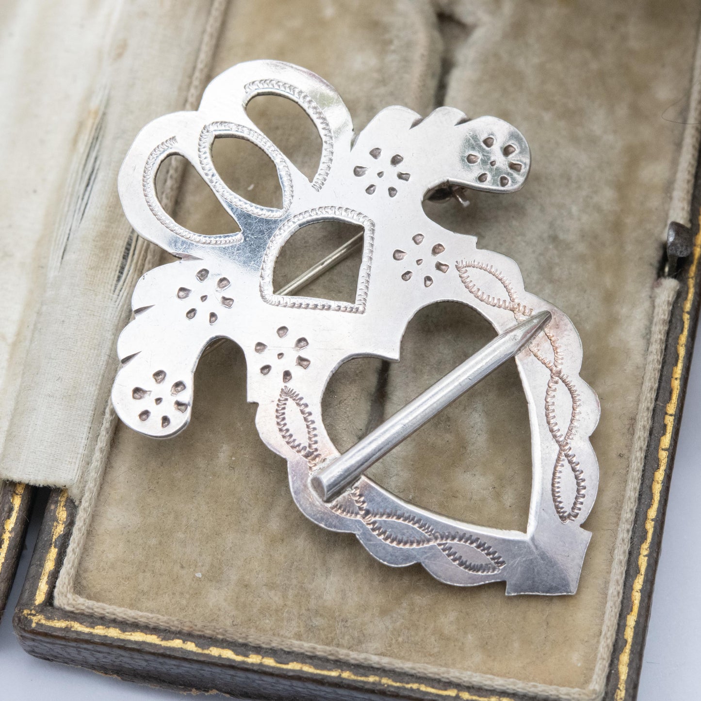 Vintage Sterling Silver Swedish Traditional Dress Belt Buckle - Love Heart Accessory