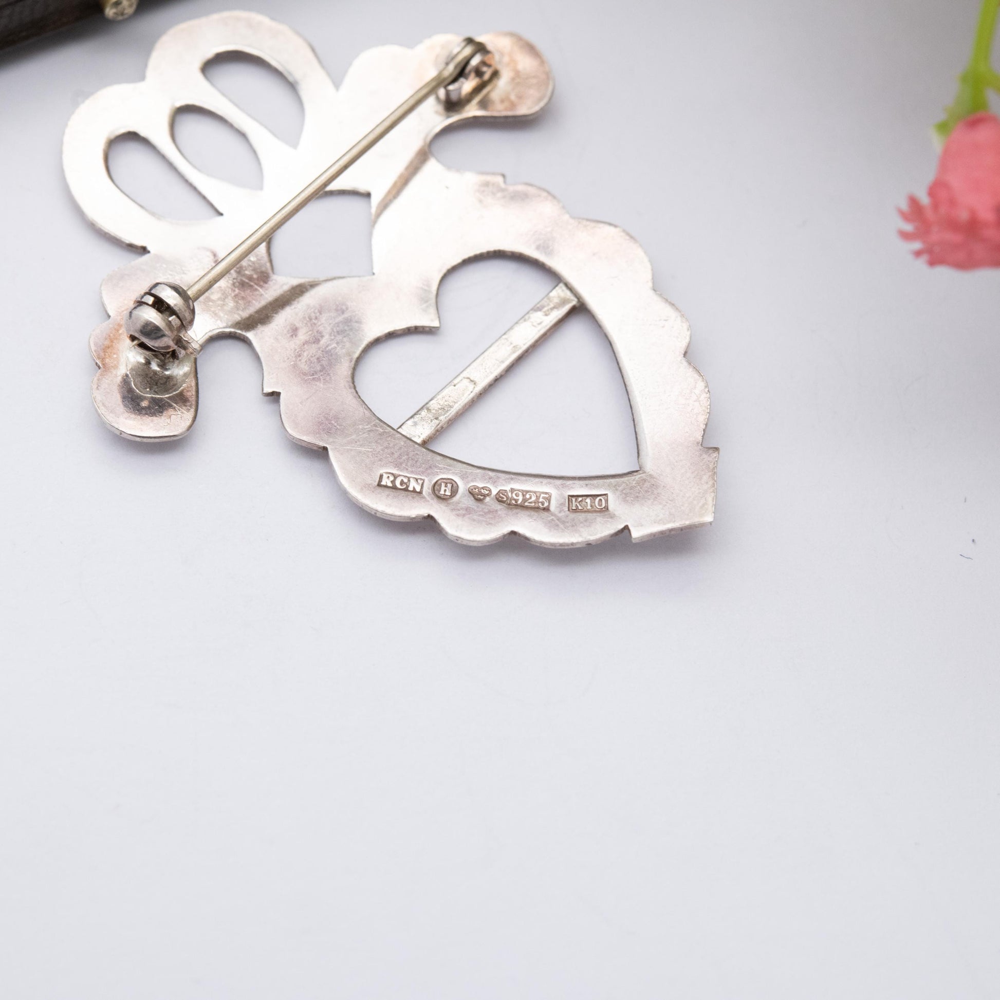 Vintage Sterling Silver Swedish Traditional Dress Belt Buckle - Love Heart Accessory