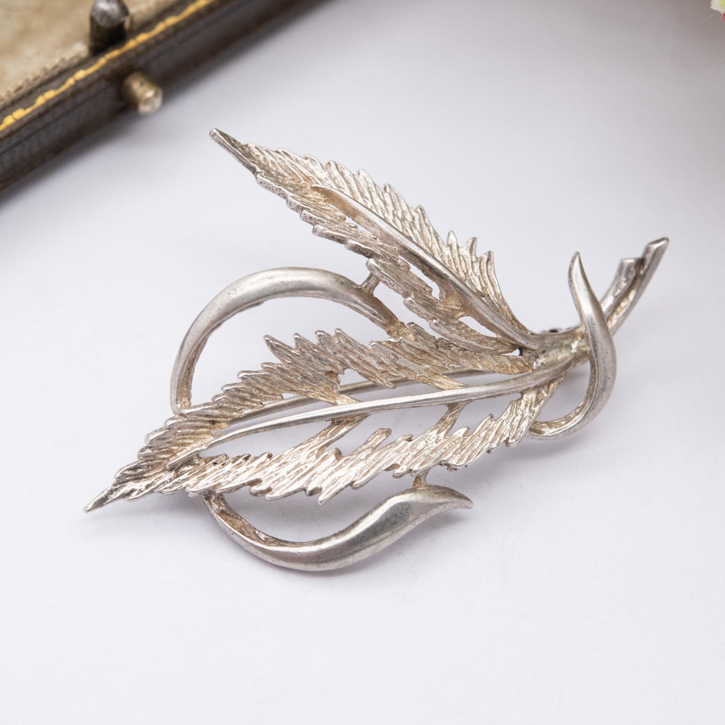 Vintage Sterling Silver Leaf Brooch - Mid-Century Floral Jewellery | Gift for Nature Lover