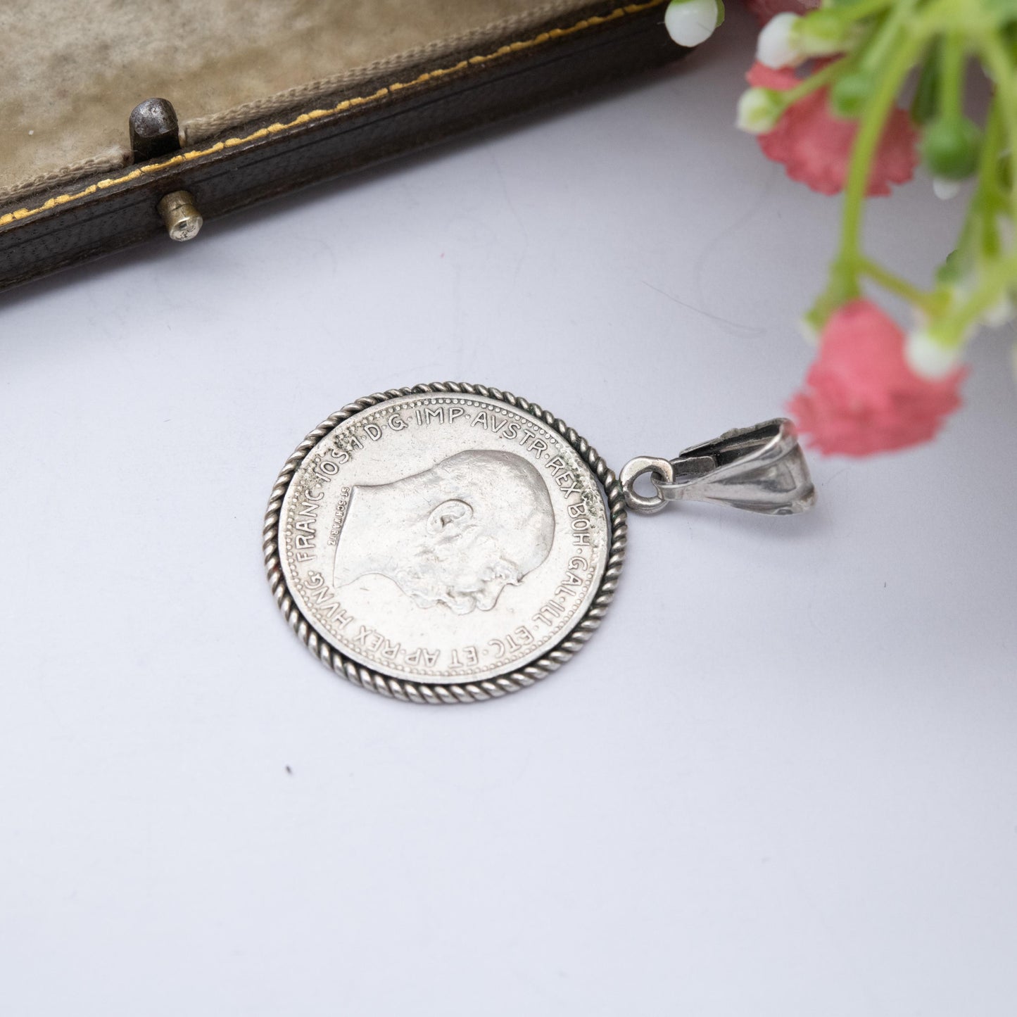 Antique Silver Austrian 1 Corona Coin Pendant Dated 1915 - Collectable Austrian Coin Jewellery