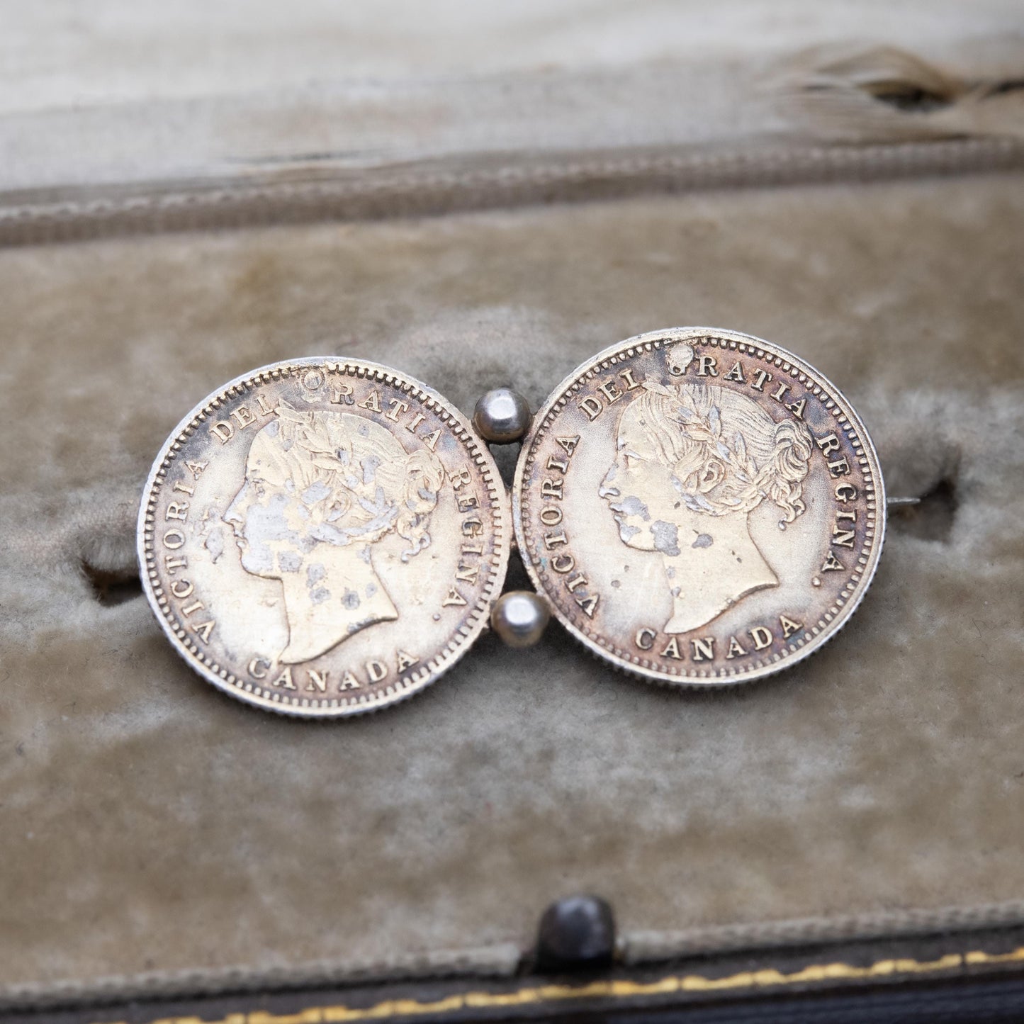 Antique Sterling Silver and Gold Plated Canadian 10 Cents Coin Brooch with Coins - 1882 Young Victoria Head | Collectable Jewellery