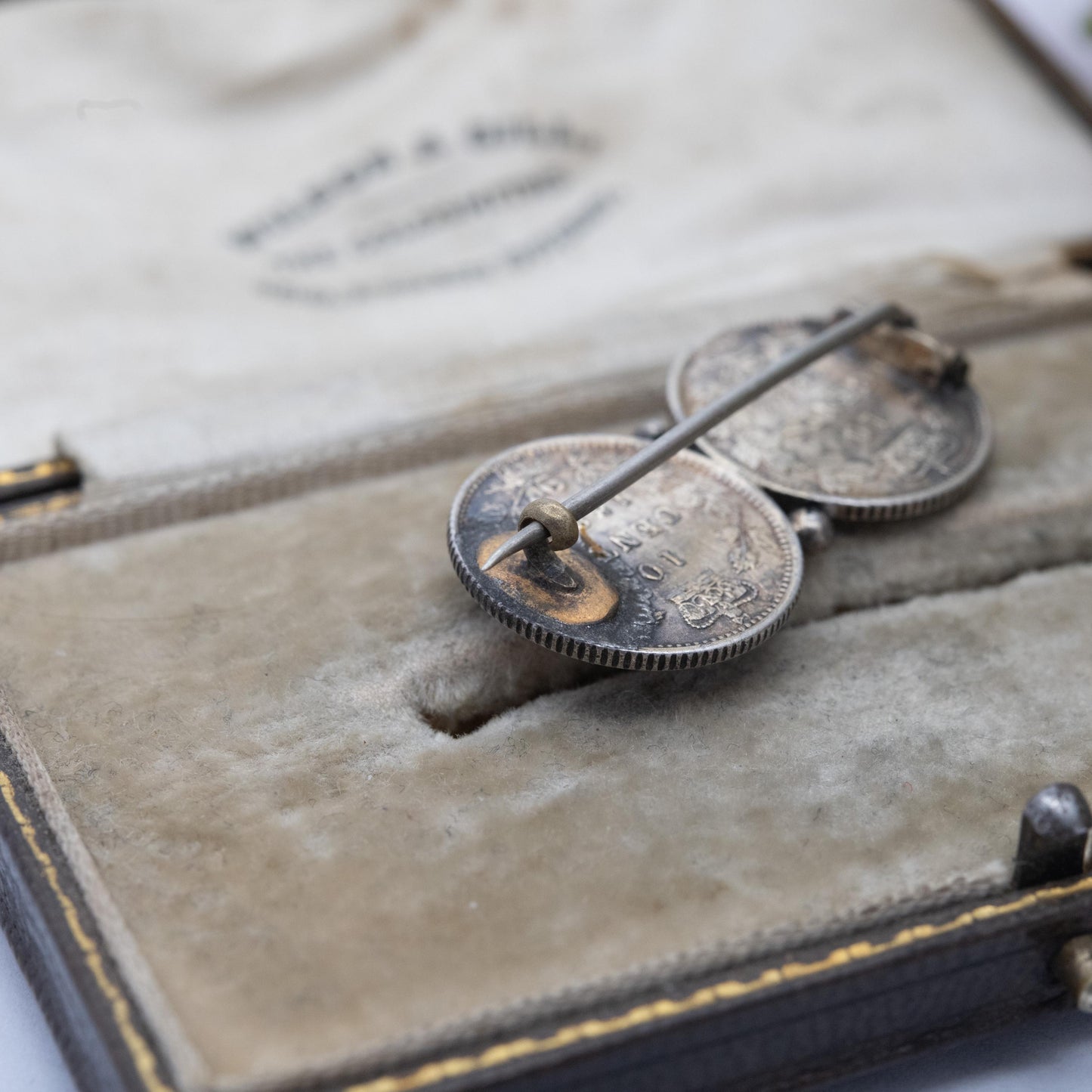Antique Sterling Silver and Gold Plated Canadian 10 Cents Coin Brooch with Coins - 1882 Young Victoria Head | Collectable Jewellery