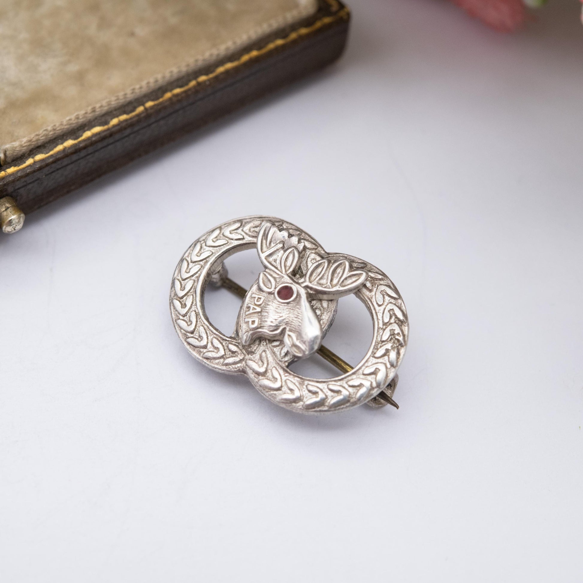 Vintage Sterling Silver and Red Stone Loyal Order of Moose Brooch PAP 1969 - Purity Aid and Progress | American Fraternity Pin