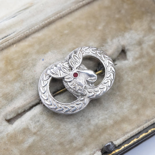 Vintage Sterling Silver and Red Stone Loyal Order of Moose Brooch PAP 1969 - Purity Aid and Progress | American Fraternity Pin