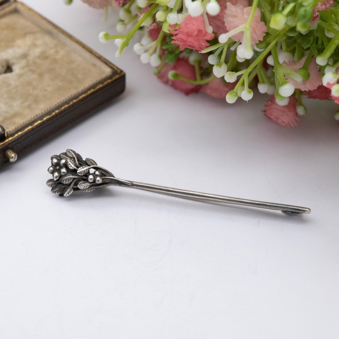 Antique Edwardian Sterling Silver Flower Pin c. 1900s