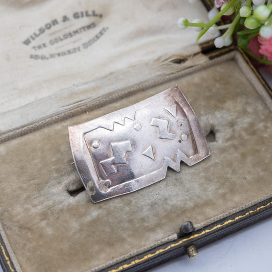 Vintage Mesoamerican Sterling Silver Brooch - Modernist Mexican Geometric Design | Souvenir Gift