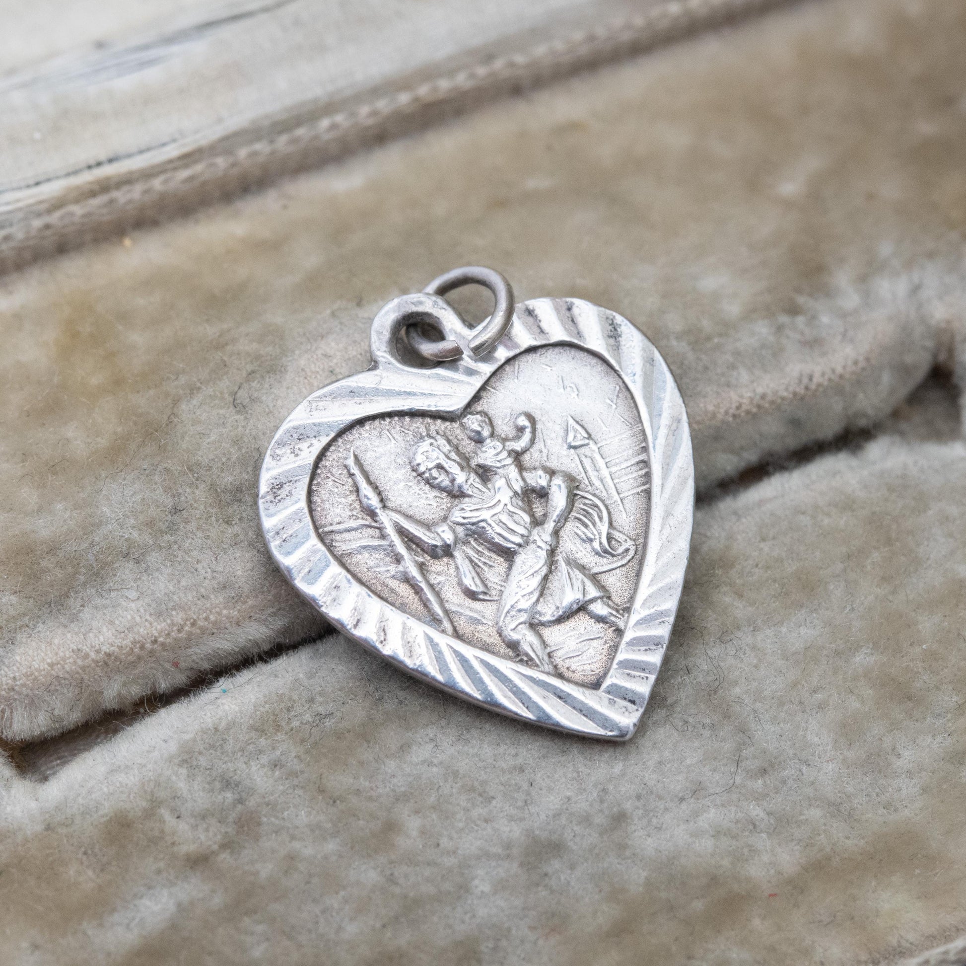 Vintage Sterling Silver St. Christopher Pendant - Love Heart | Saint of Travelling | Christian Religious Detailed Jewellery Gift