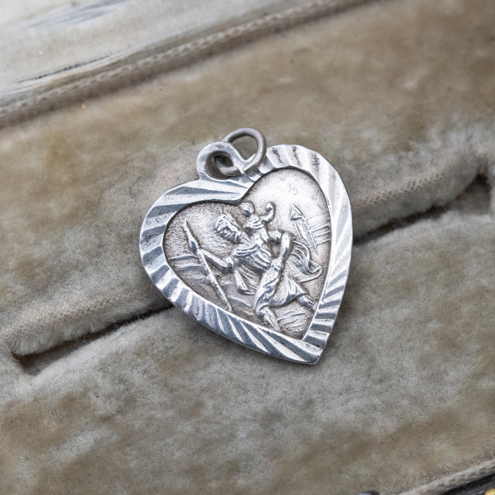 Vintage Sterling Silver St. Christopher Pendant - Love Heart | Saint of Travelling | Christian Religious Detailed Jewellery Gift