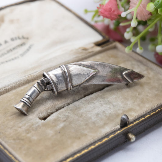 Vintage Silver Gurkha Khukuri Brooch - Nepalese Traditional Knife | British Armed Forces Tie Pin