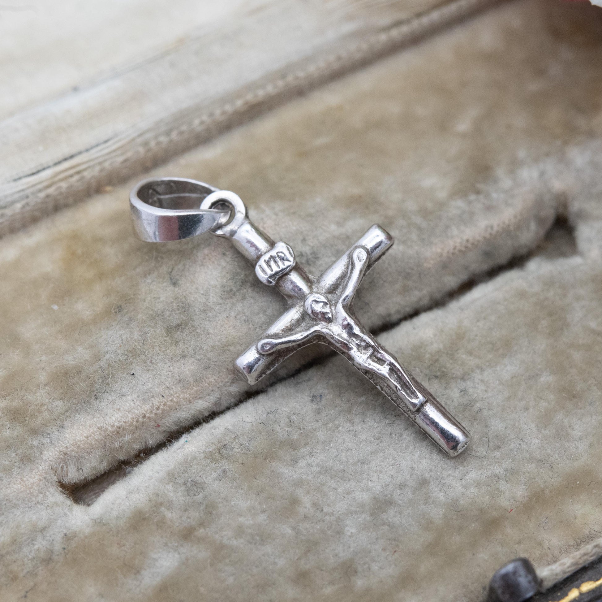 Vintage Sterling Silver Crucifix Pendant Charm INRI P & R Bushell - Religious Catholic Jewellery | Gift for Pendant Necklace