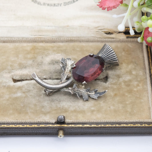 Vintage Sterling Silver Scottish Thistle Brooch - Purple Foiled Glass | Traditional Flower of Scotland Pin