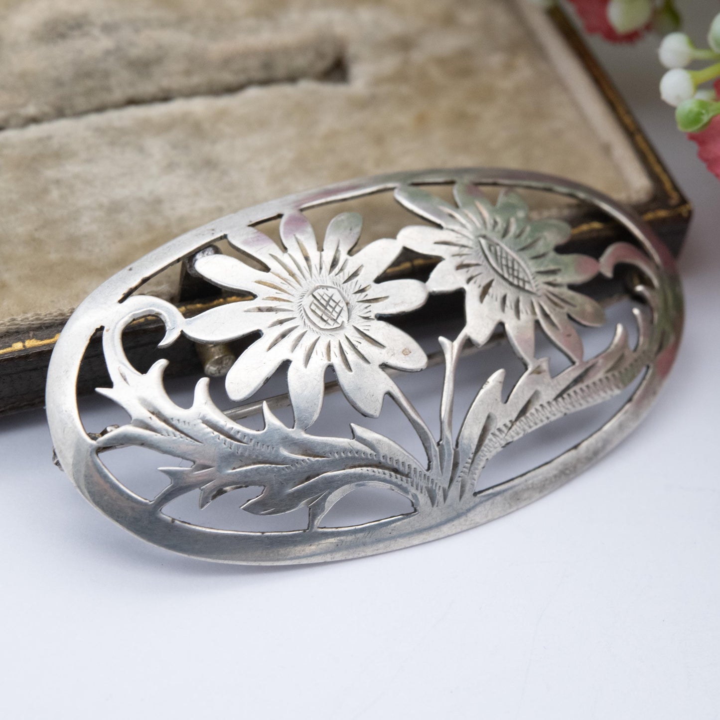 Vintage Handmade German Silver Flower Brooch - Germany Jewellery Handarbeit | Mid-Century Design | Solid .835 Silver