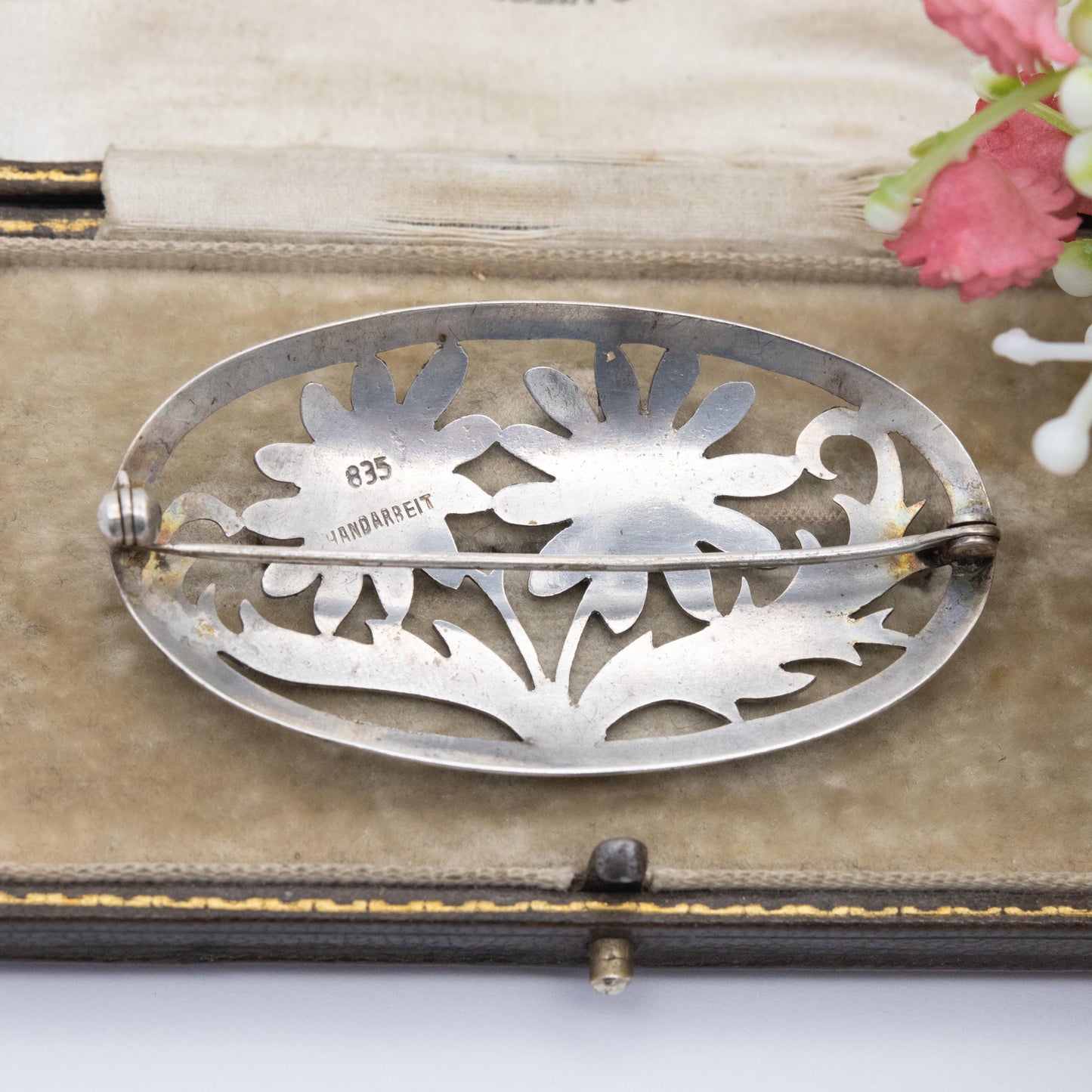 Vintage Handmade German Silver Flower Brooch - Germany Jewellery Handarbeit | Mid-Century Design | Solid .835 Silver
