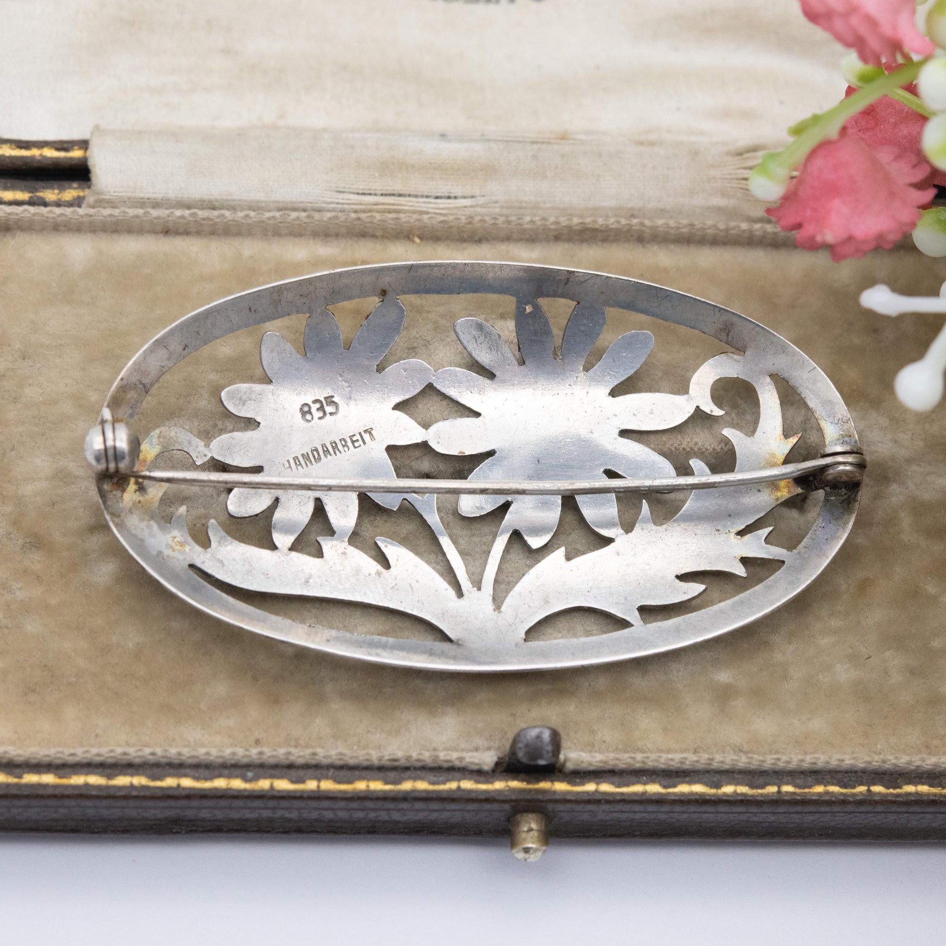Vintage Handmade German Silver Flower Brooch - Germany Jewellery Handarbeit | Mid-Century Design | Solid .835 Silver