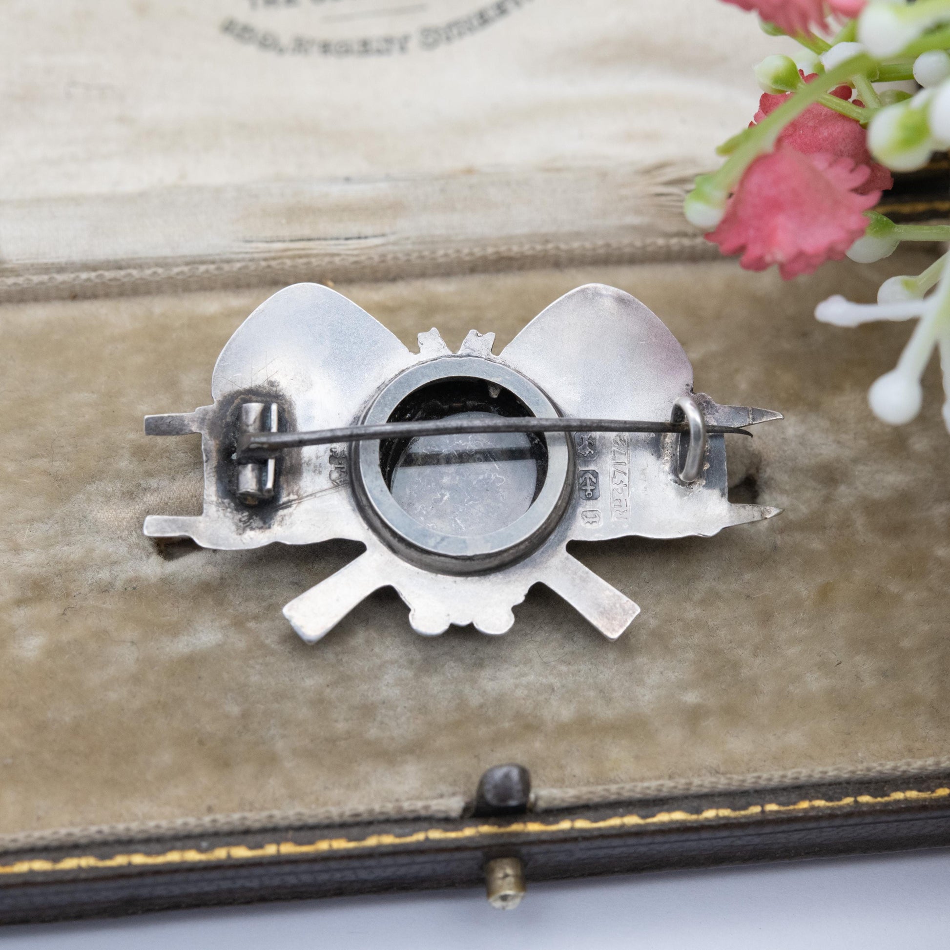 Antique Victorian Sterling Silver Tennis Locket Brooch - Crossed Rackets Net and Hat Design | Sentimental Jewellery