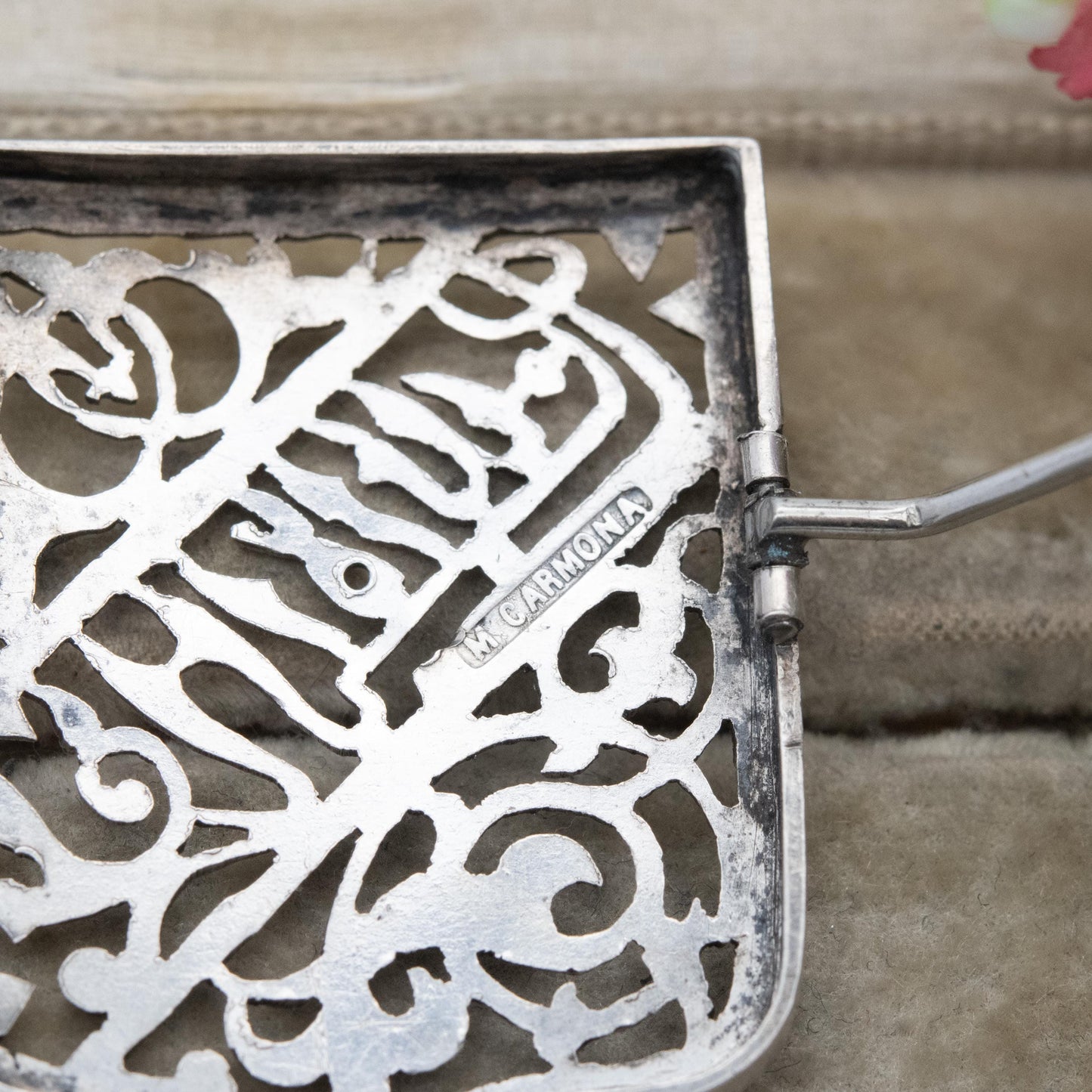 Antique Silver Shield Brooch - Beautiful Floral Openwork and Script Design | Middle East African Script