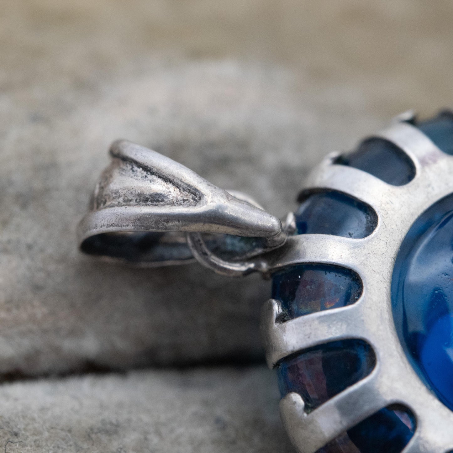 Vintage Sterling Silver Glass Evil Eye Charm Pendant - Small Round Blue Charm for Necklace Pendant