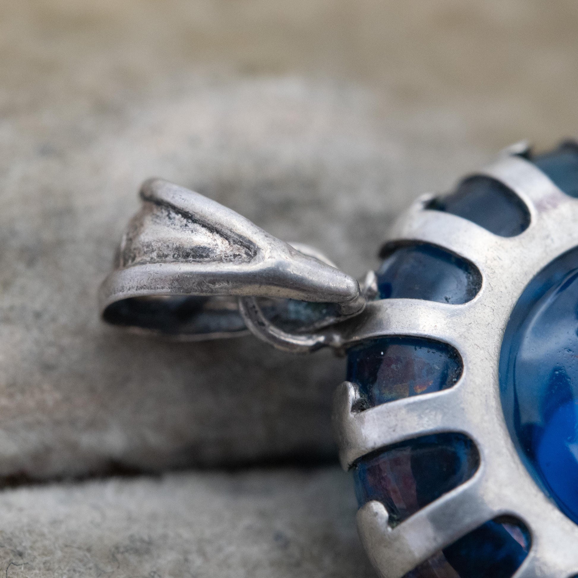 Vintage Sterling Silver Glass Evil Eye Charm Pendant - Small Round Blue Charm for Necklace Pendant