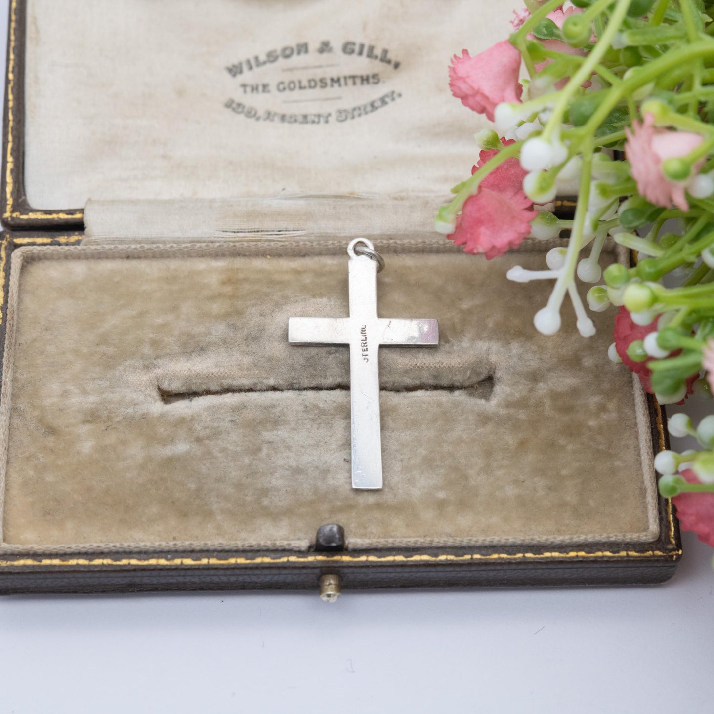 Vintage Sterling Silver Cross Pendant - Etched Scrolling Pattern Design | Christian Pendant Gift for Baptism Christening