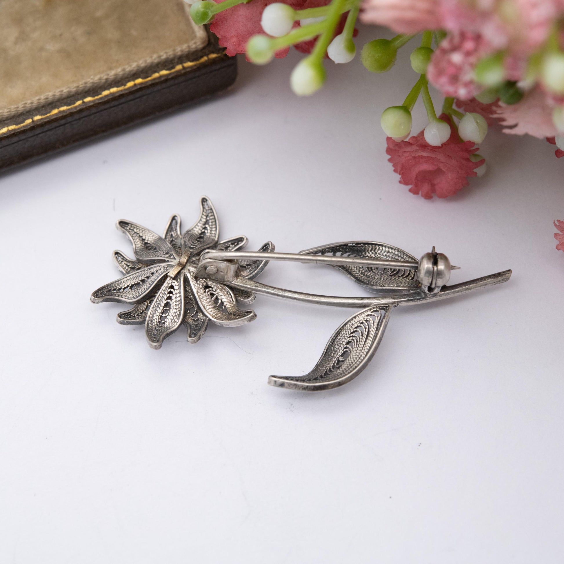 Vintage Sterling Silver Filigree Flower Brooch - Openwork Beaded Floral Design | Statement Jewellery | Gift for Her | Gift for Mother