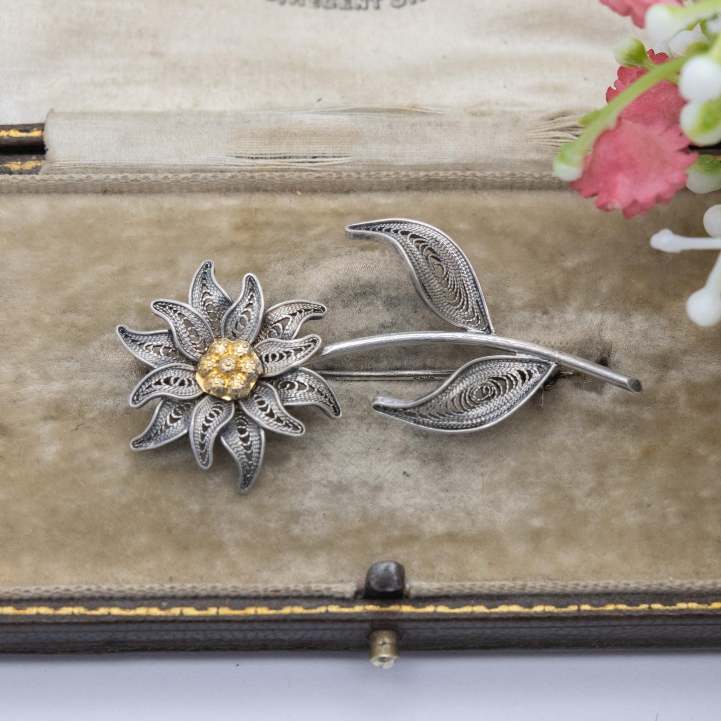 Vintage Sterling Silver Filigree Flower Brooch - Openwork Beaded Floral Design | Statement Jewellery | Gift for Her | Gift for Mother