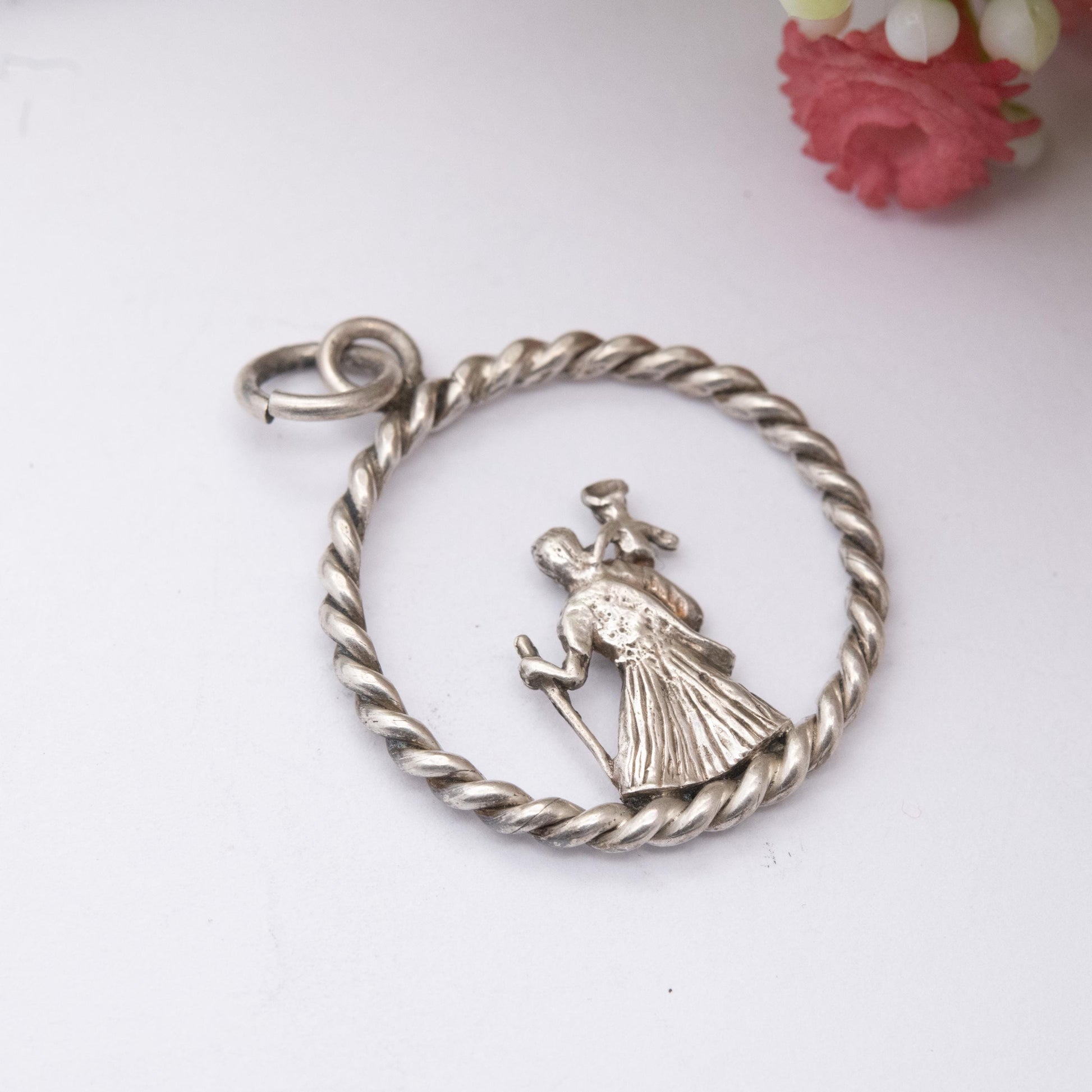 Vintage Sterling Silver St. Christopher Pendant - Openwork Saint of Travelling | Religious Jewellery