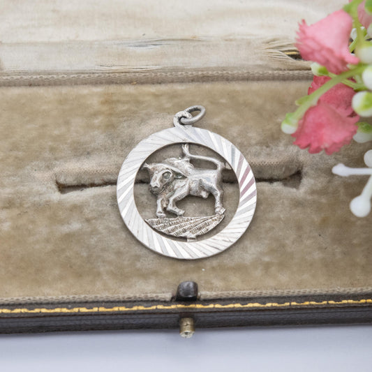 Vintage Sterling Silver Taurus Bull Charm Pendant - Astrological Zodiac Star Sign Symbol | April May Birthday Gift