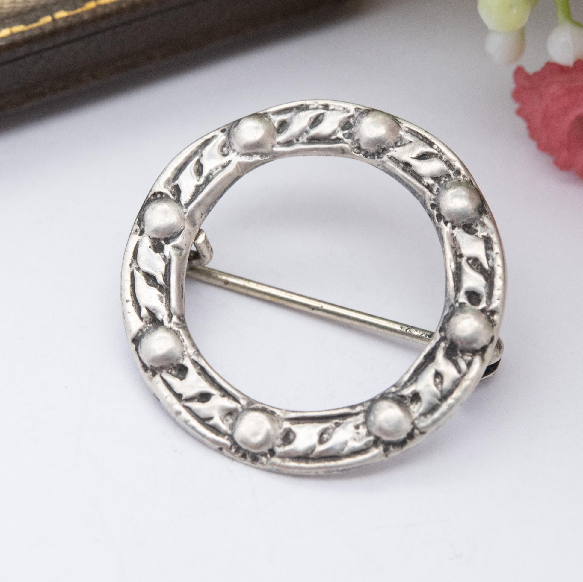 Sterling Silver Open Circle Brooch - Celtic Style Design | Unisex Gift