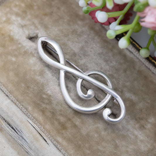 Vintage Sterling Silver Treble Clef Brooch - Music Lover | Musical Note Jewellery