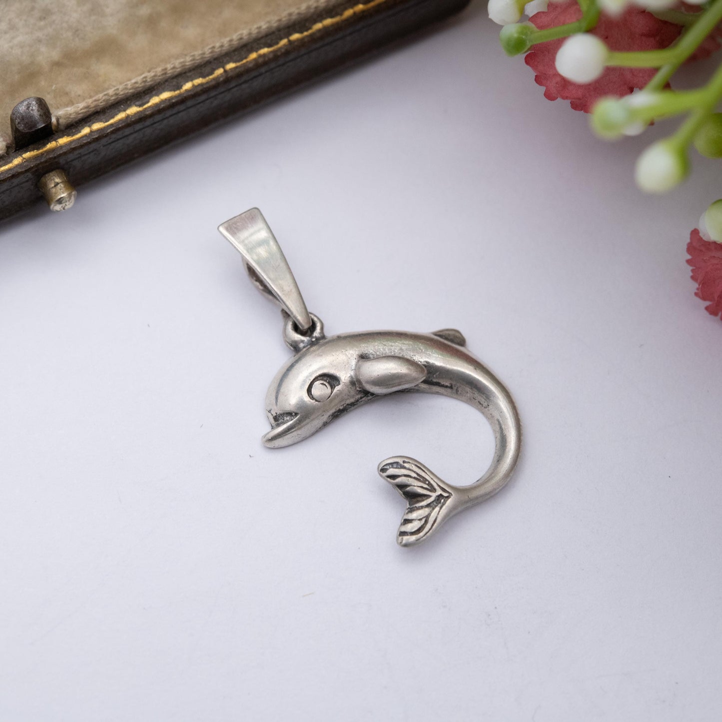 Vintage Sterling Silver Dolphin Pendant - Sea Creature | Gift for Animal Lover | Sweet Gift for Her