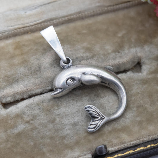 Vintage Sterling Silver Dolphin Pendant - Sea Creature | Gift for Animal Lover | Sweet Gift for Her
