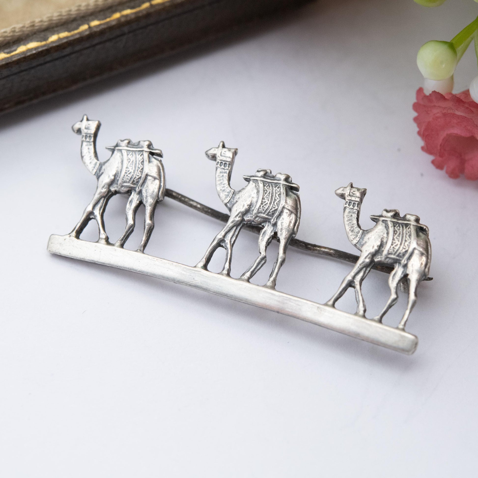 Vintage Sterling Silver Camel Train Brooch - Camel Caravan Sahara Desert Souvenir Brooch