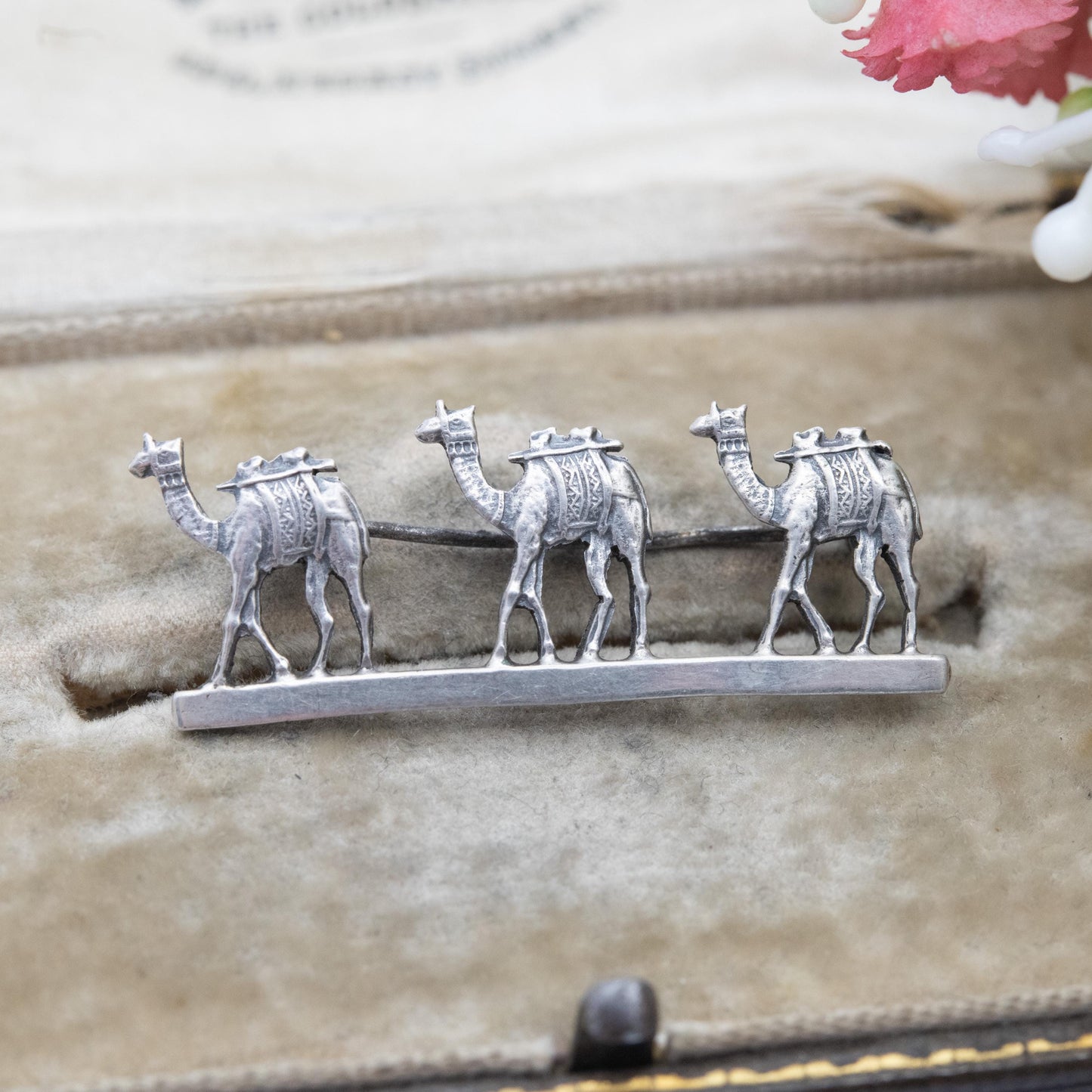 Vintage Sterling Silver Camel Train Brooch - Camel Caravan Sahara Desert Souvenir Brooch