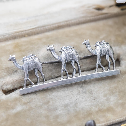 Vintage Sterling Silver Camel Train Brooch - Camel Caravan Sahara Desert Souvenir Brooch