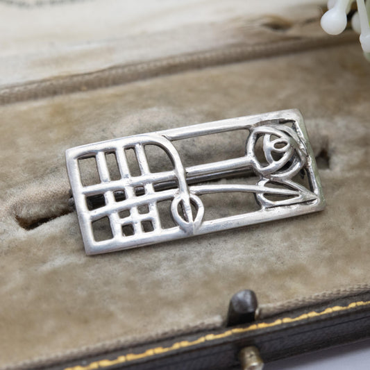 Vintage Scottish Sterling Silver Glasgow Rose Brooch - Mackintosh Style | Celtic Rose Design