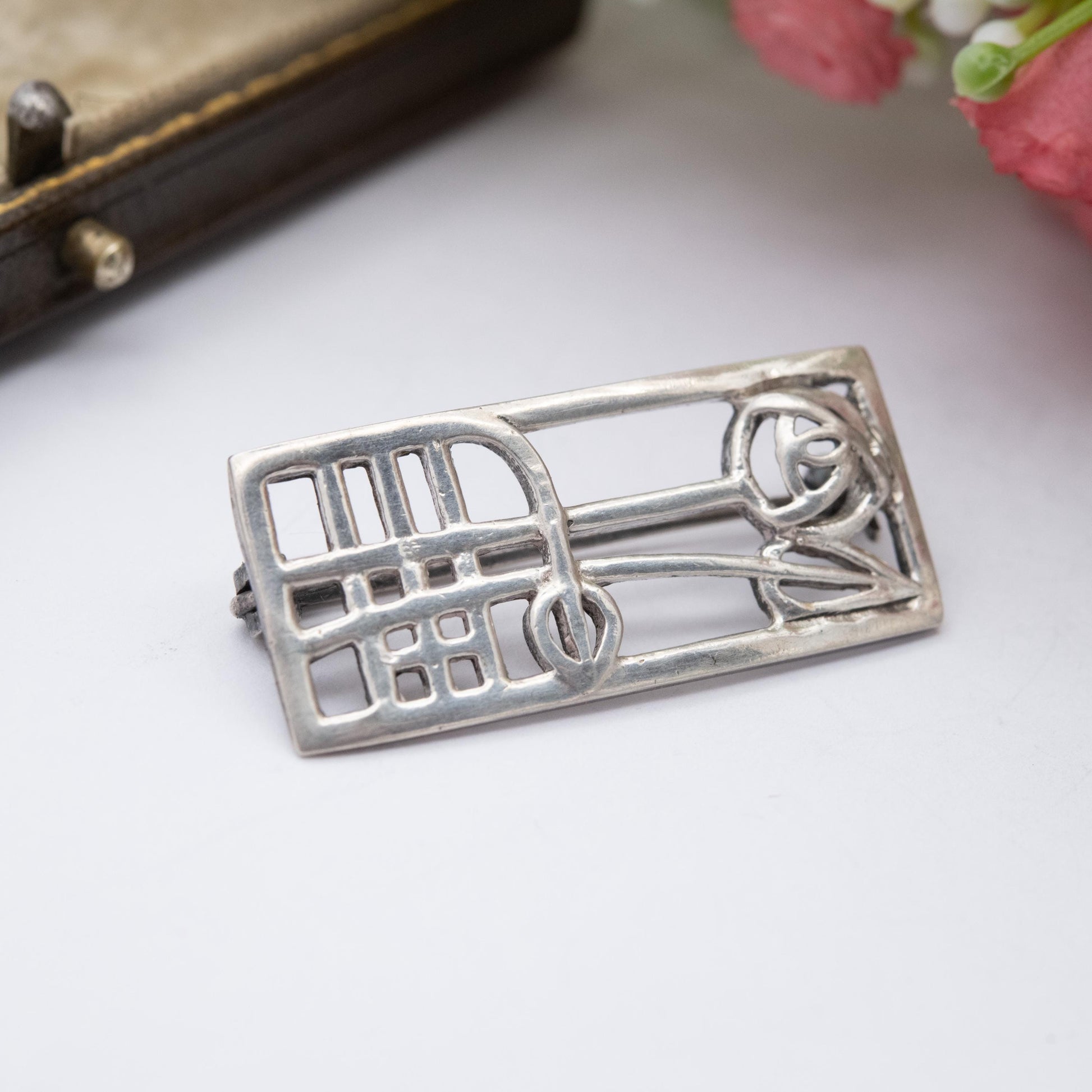 Vintage Scottish Sterling Silver Glasgow Rose Brooch - Mackintosh Style | Celtic Rose Design