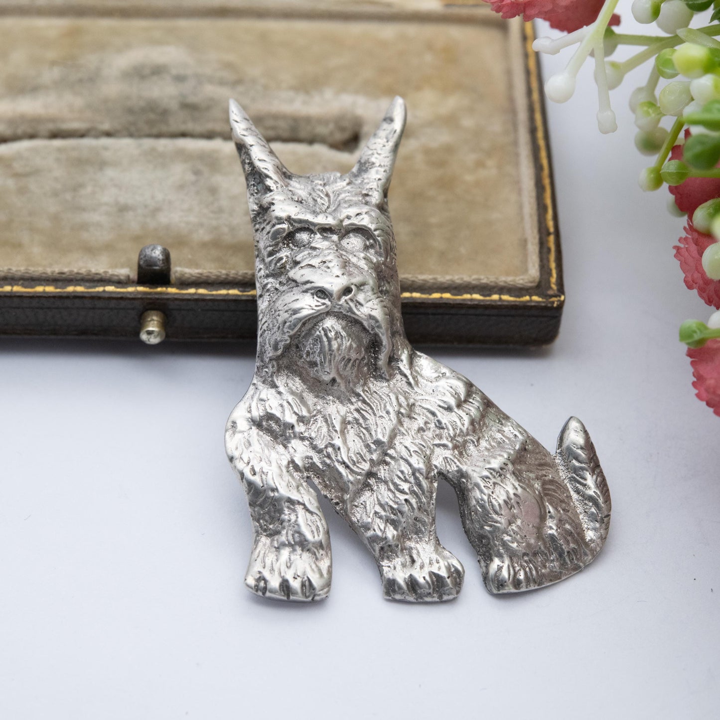 Vintage Sterling Silver Terrier Dog Brooch - Textured Fur | Scottie Dog Gift for Animal Lover