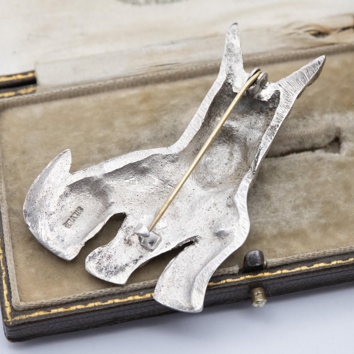 Vintage Sterling Silver Terrier Dog Brooch - Textured Fur | Scottie Dog Gift for Animal Lover