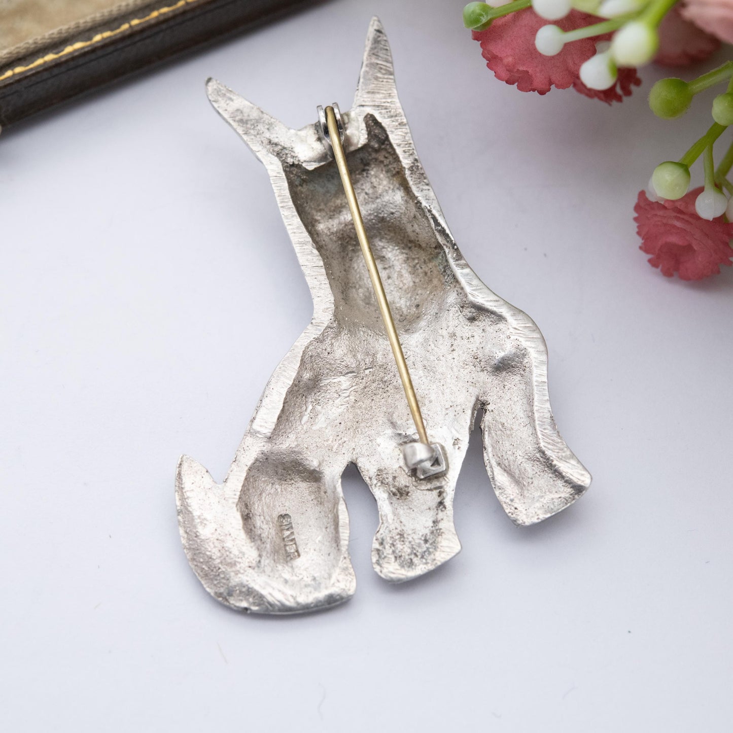 Vintage Sterling Silver Terrier Dog Brooch - Textured Fur | Scottie Dog Gift for Animal Lover