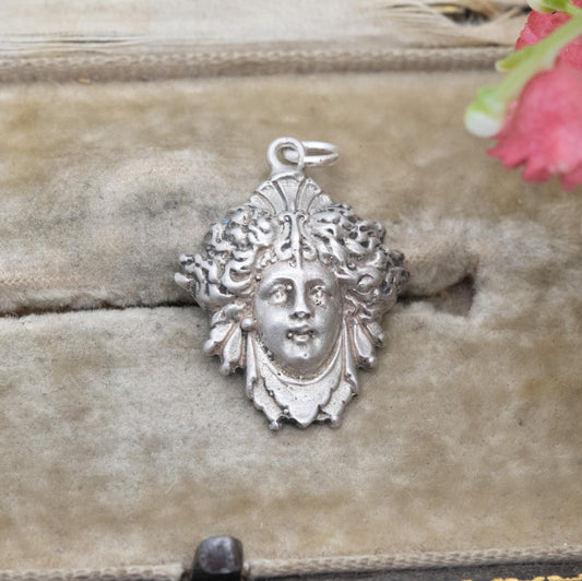 Vintage Sterling Silver Classical Style Head Pendant - Column Capital | Ancient Figure | Womans Head Design | Gift for Her