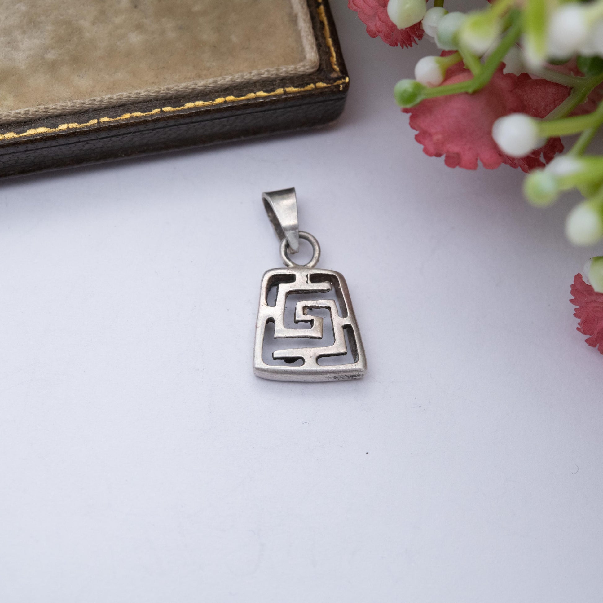 Vintage Mexican Sterling Silver Maze Pendant - Mexico Souvenir Gift