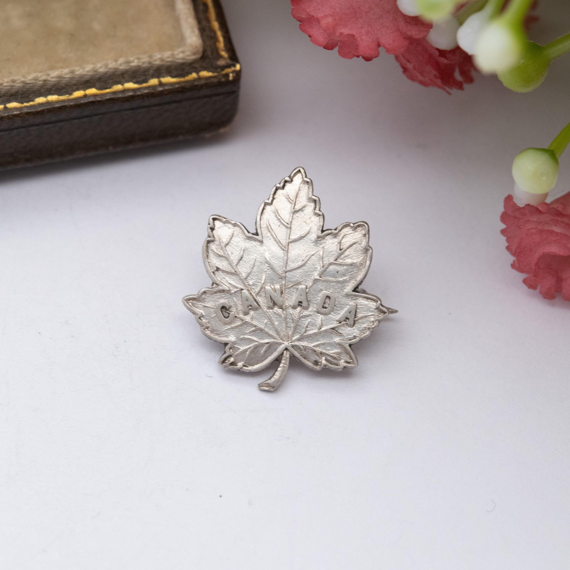 Antique Sterling Silver Canada Maple Leaf Brooch - Chester Silver Hallmarks | Silver Canadian Souvenir