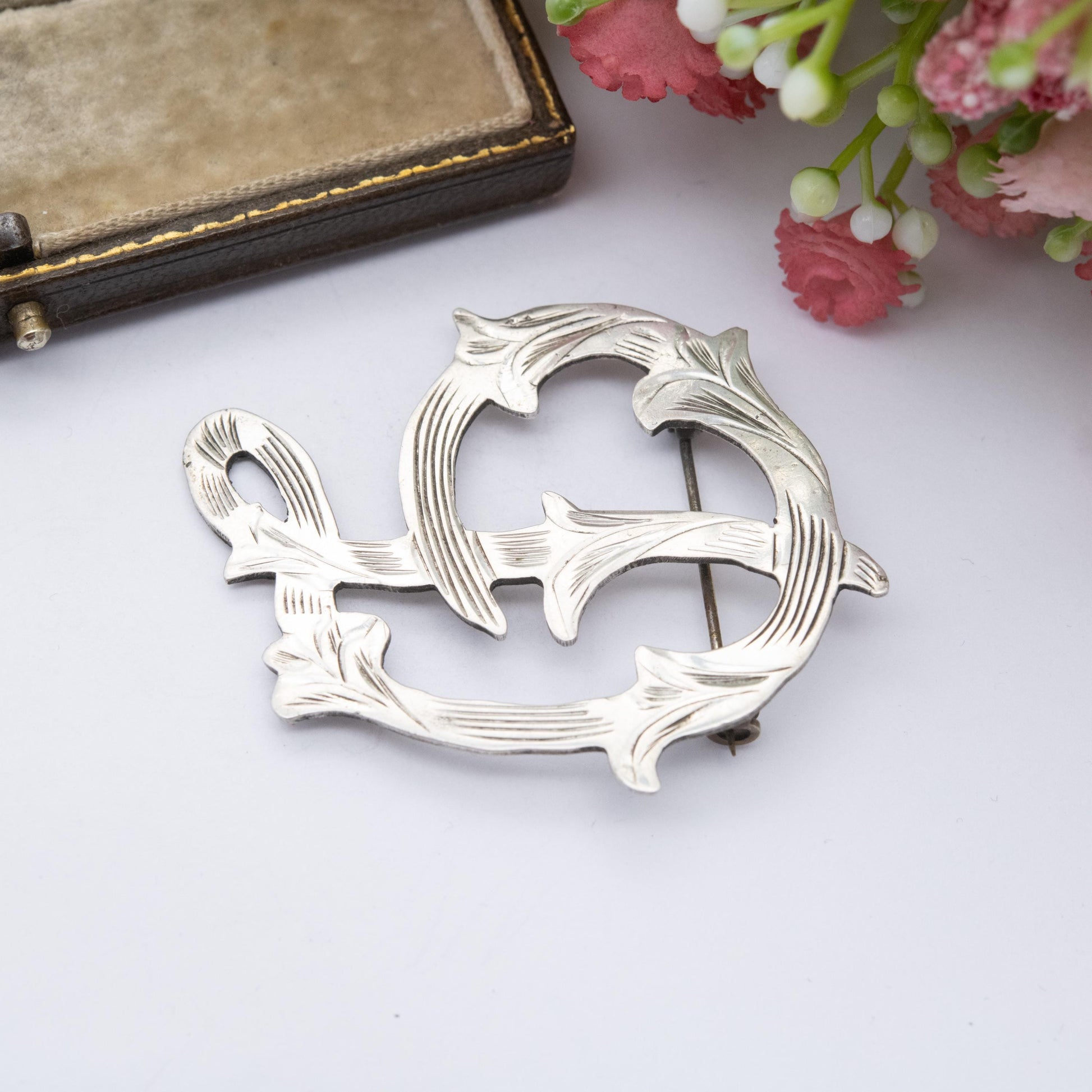 Vintage Mexican Sterling Silver D Initial Brooch - Ornate D Pin | Unisex Gift