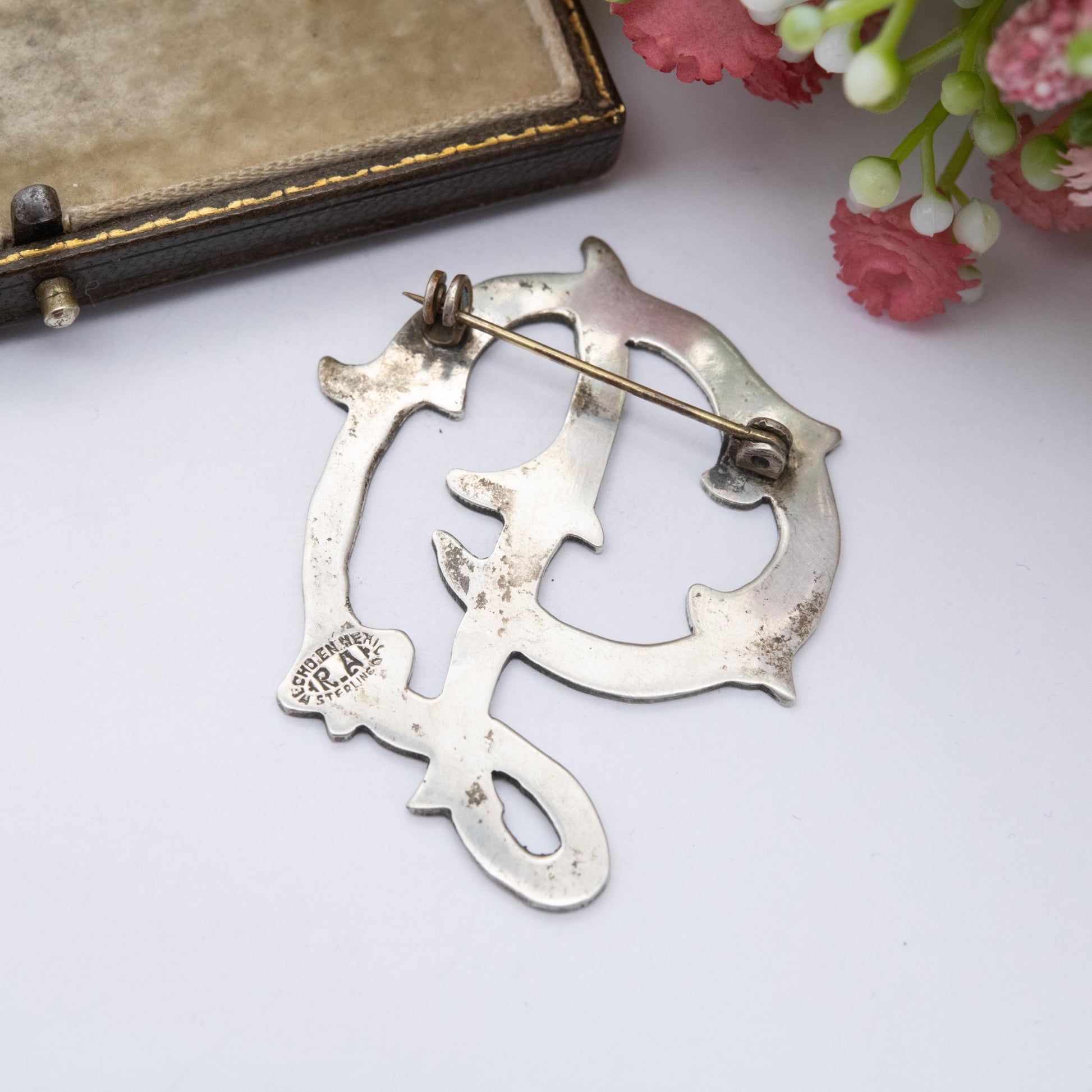 Vintage Mexican Sterling Silver D Initial Brooch - Ornate D Pin | Unisex Gift