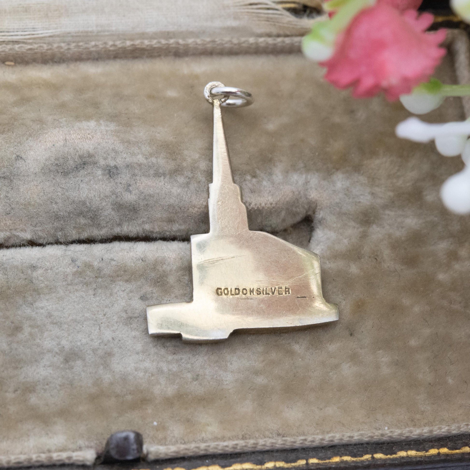 Vintage Gold Plated Sterling Silver London England Temple Charm Pendant - Church of the Latter-Day Saints | Souvenir Gift for Charm Bracelet