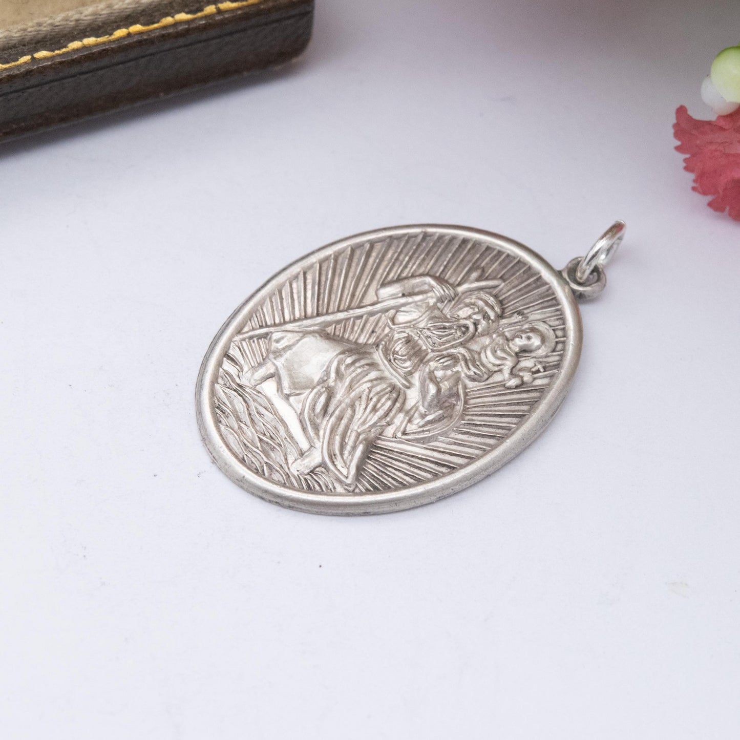 Vintage Sterling Silver St. Christopher Pendant - Oval Shape Patron Saint of Travelling